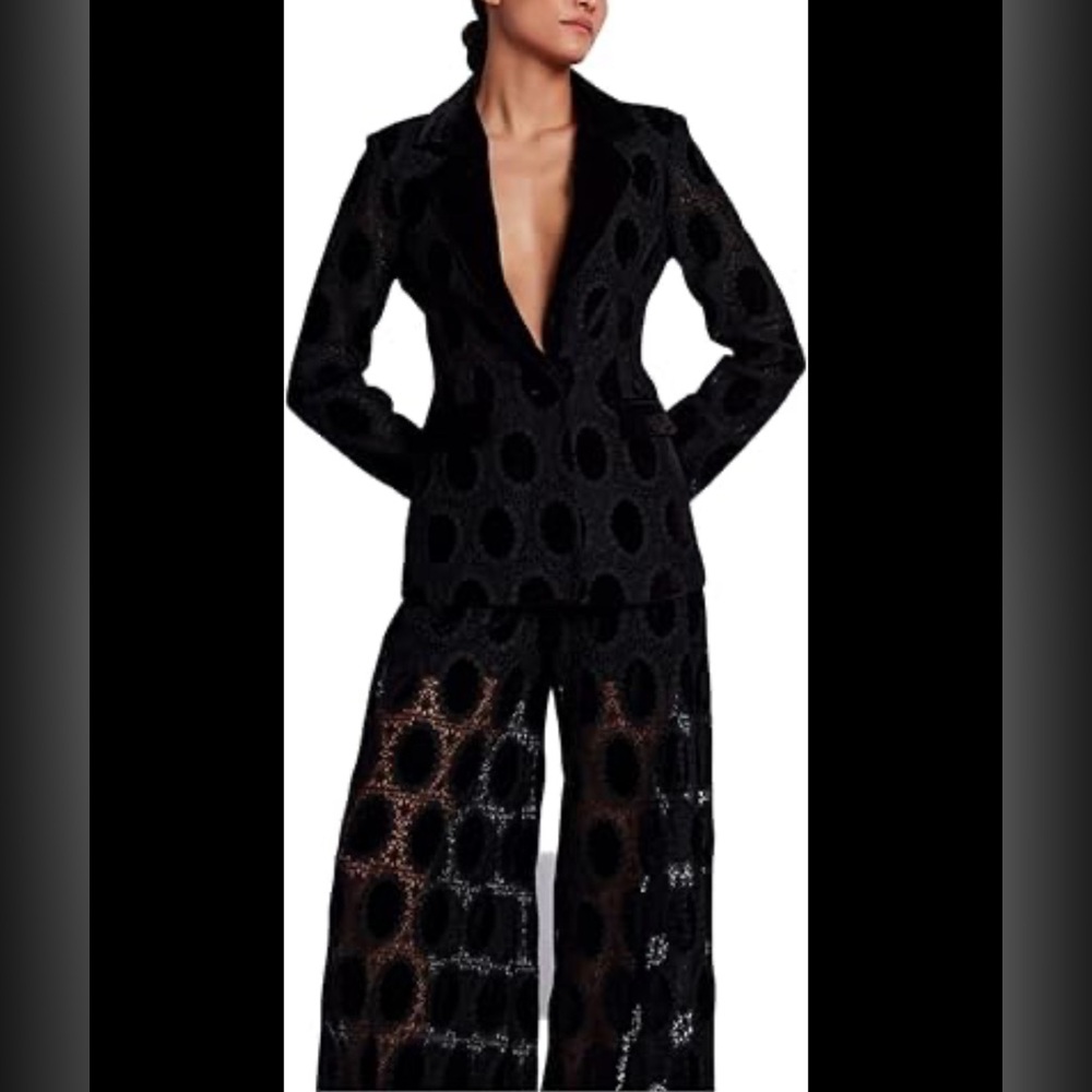 PatBo Black Velvet Macrame Pant & Crop Top Set NWT Size 4/6- Blazer not included